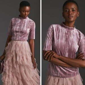 PILCRO Anthropologie Velveteen Mock Neck Top Sz Small Pink